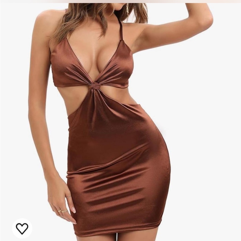 Just Quella Chic Backless Brown Dress